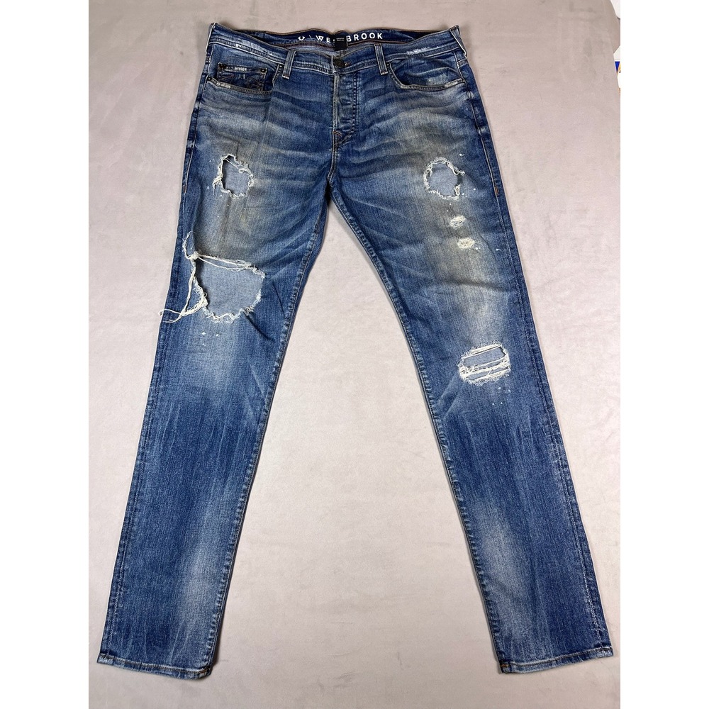 True Religion Russell Westbrook Distressed Straight Leg Jeans Mens 38 Blue Denim